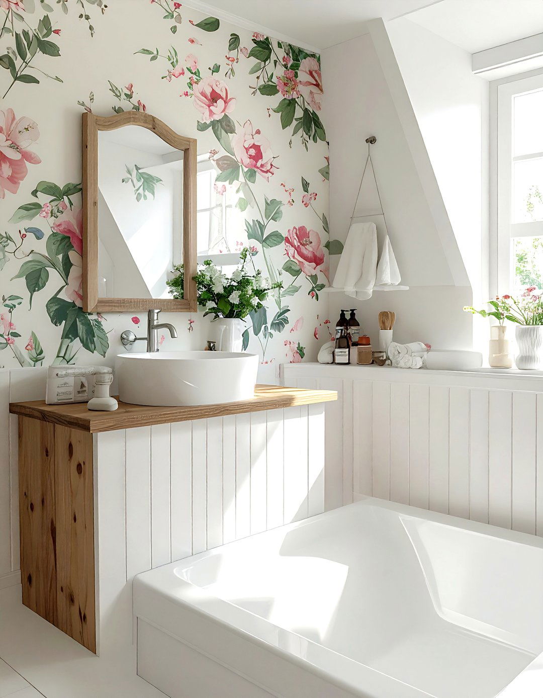 Floral bathroom wallpaper - 30 vintage bathroom ideas