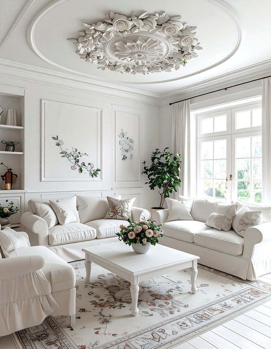 Floral ceiling medallion - 30 living room ceiling medallion ideas