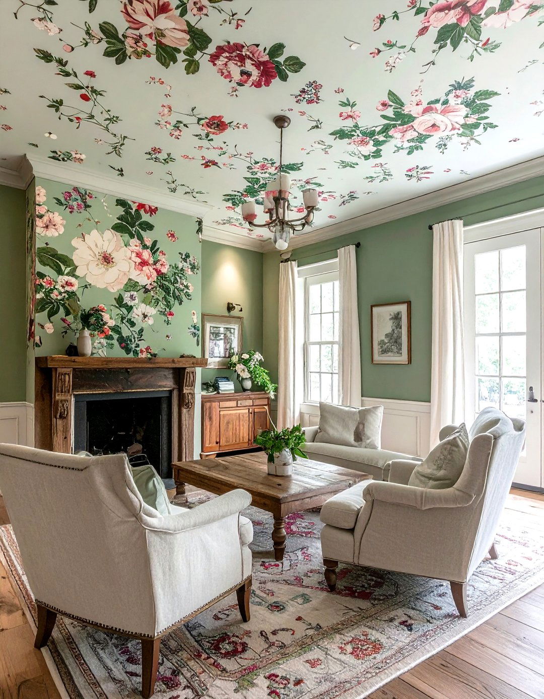 Floral ceiling wallpaper - 30 living room ceiling wallpapers