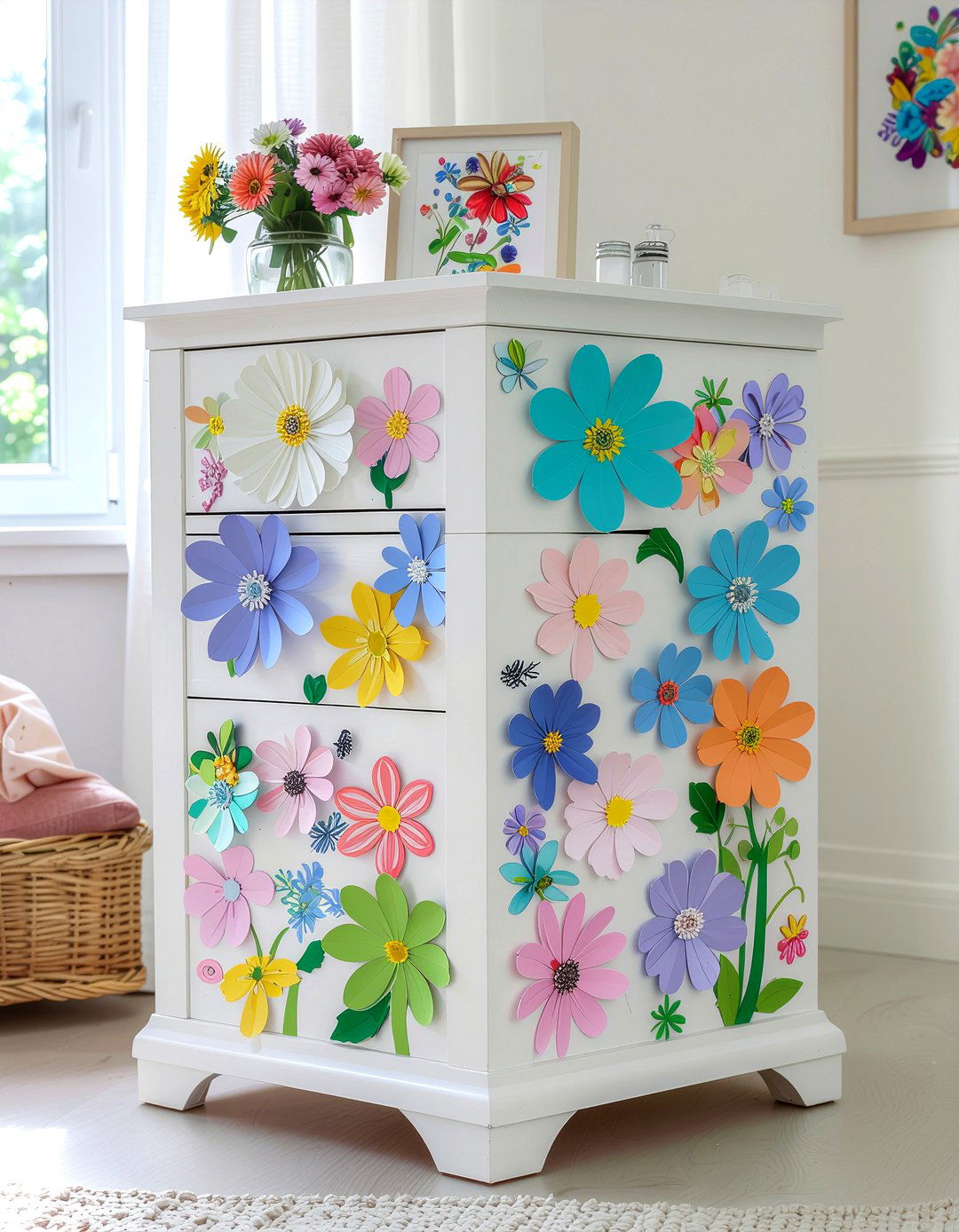 Floral decoupage dresser - 30 floral pattern decor ideas