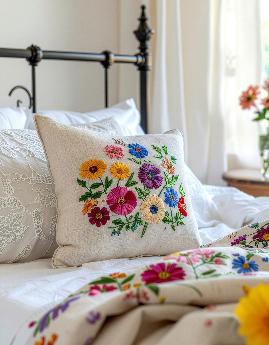 Floral embroidered pillow - 30 bedroom decorative pillows