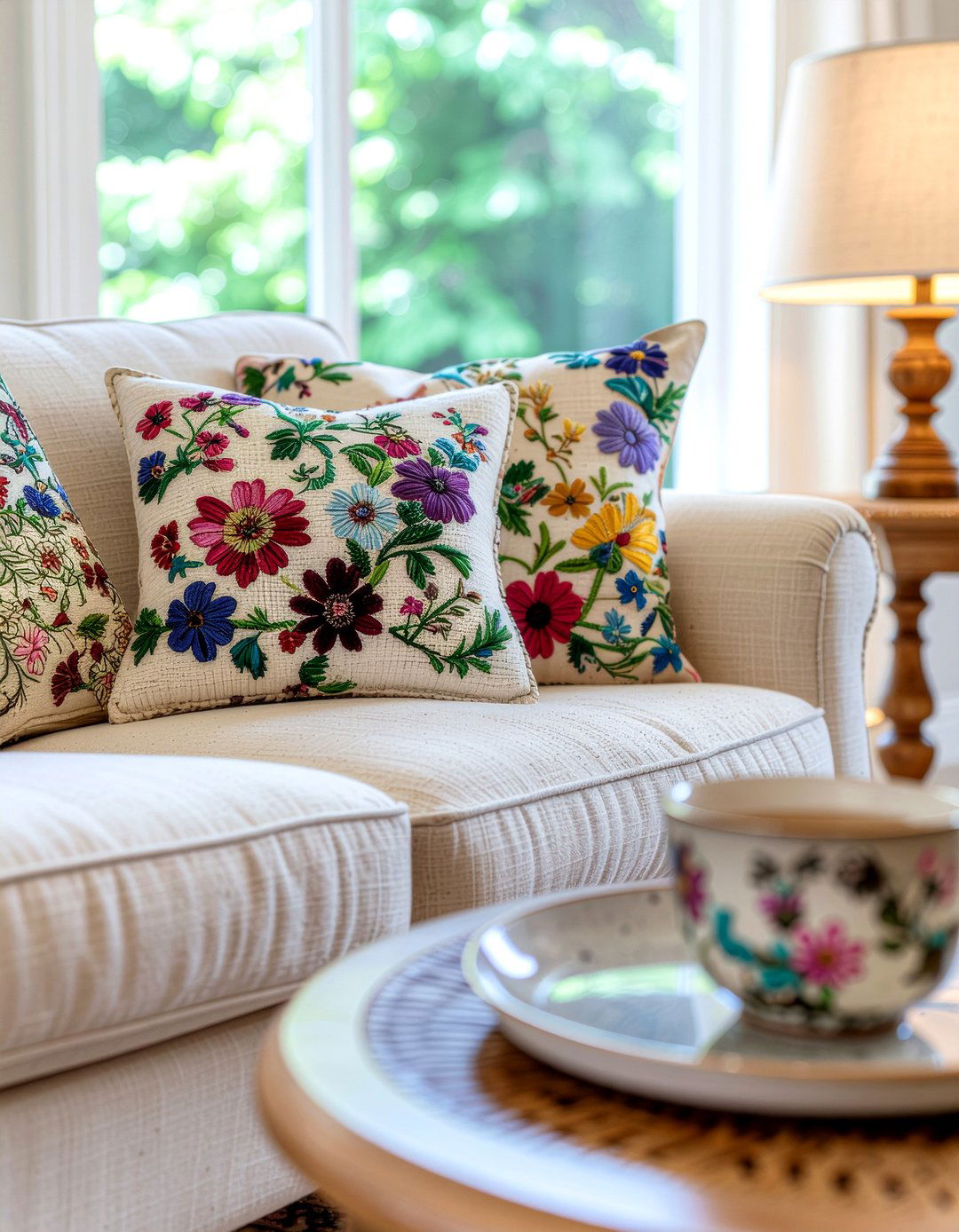 Floral embroidered throw pillows - 30 floral pattern decor ideas