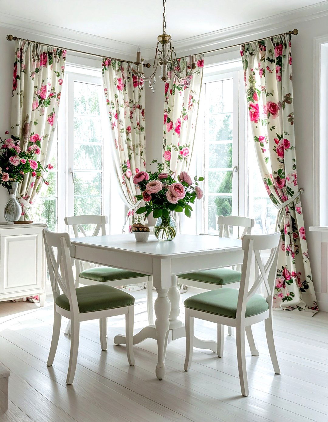 Floral floor length dining curtains - 30 floor length curtain dining room ideas
