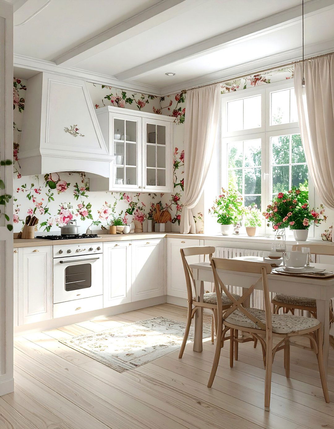 Floral kitchen wallpaper - 30 cottage kitchen ideas