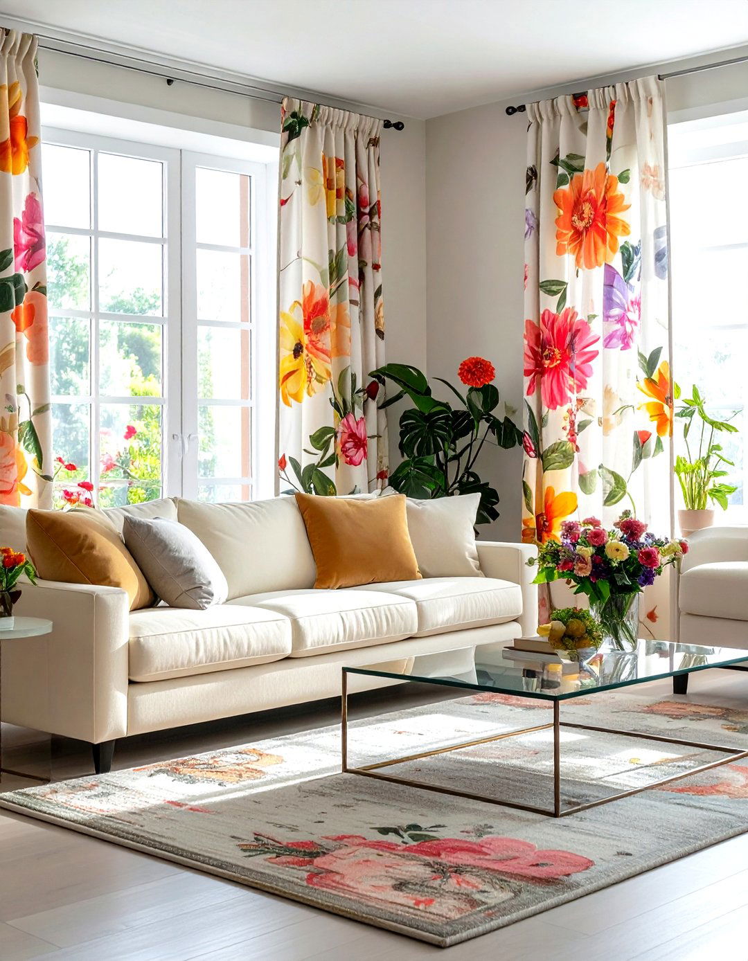 Floral linen panels - 30 colorful curtain ideas