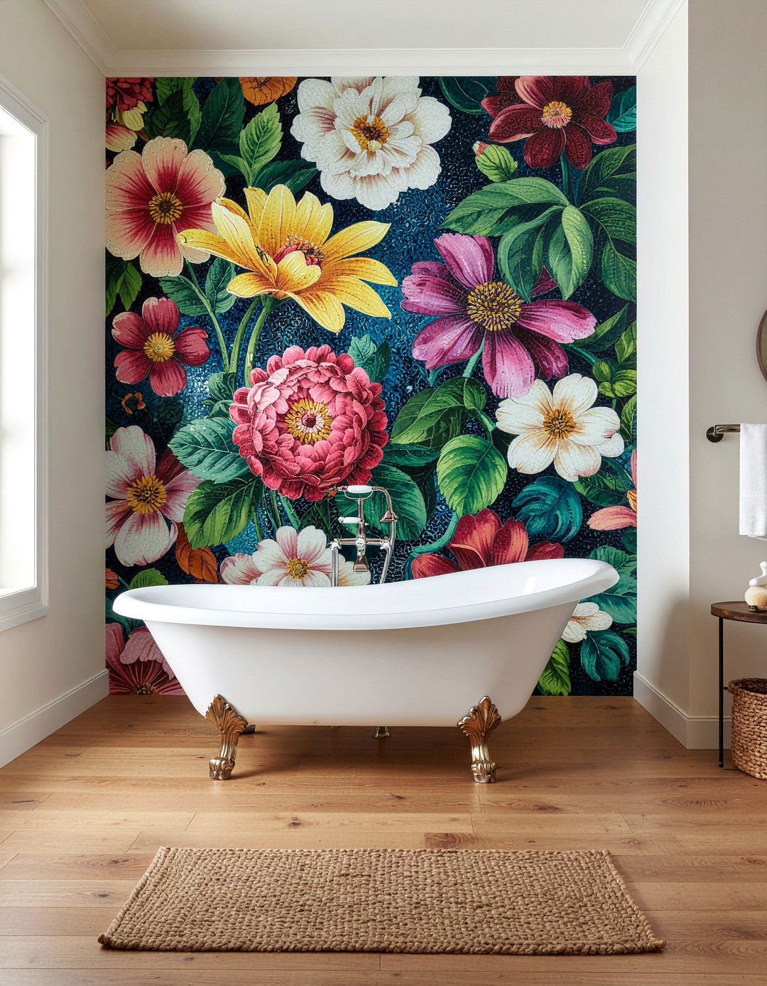 Floral mosaic mural - 30 mosaic bathroom ideas