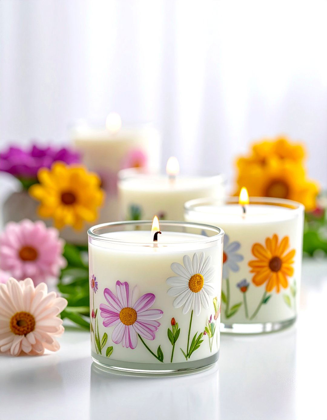 Floral painted candles - 30 easy decor ideas