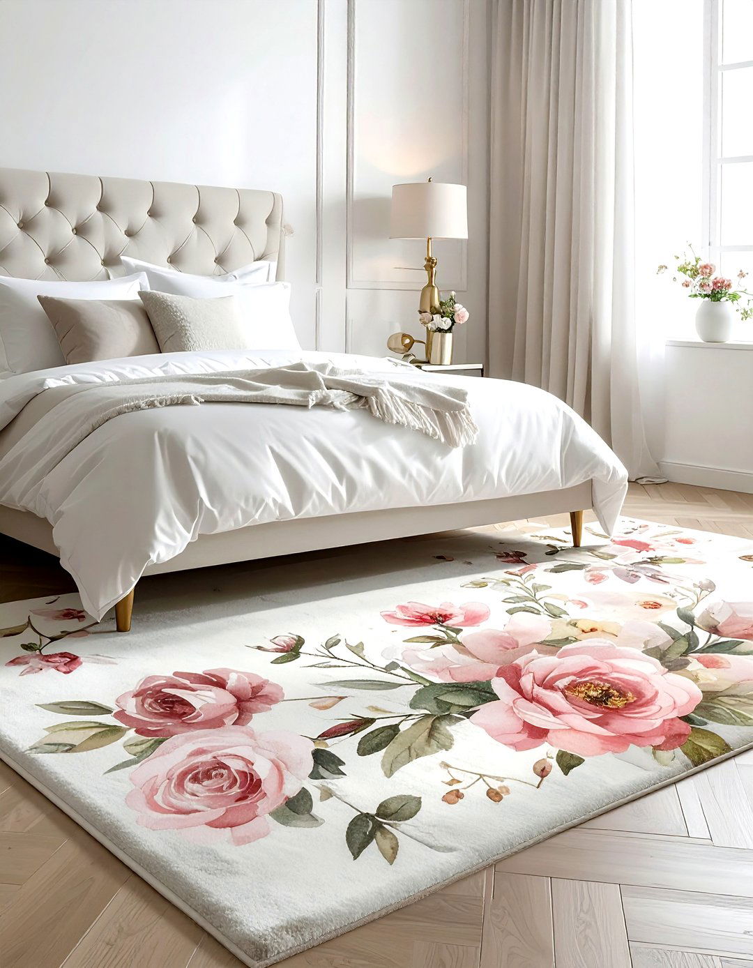 Floral pattern rug - 30 bedroom rug ideas