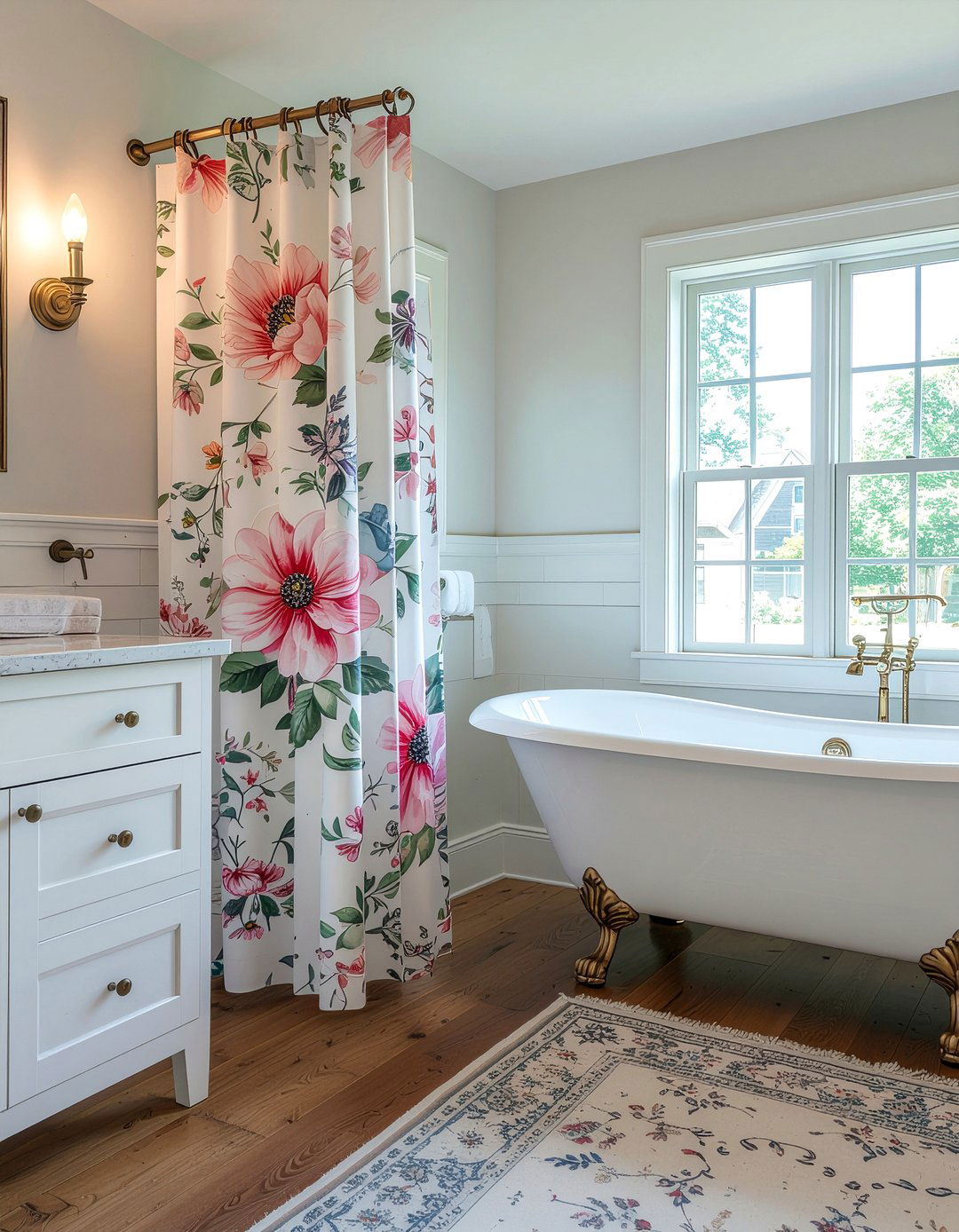 Floral print shower curtain - 30 bathroom curtain ideas