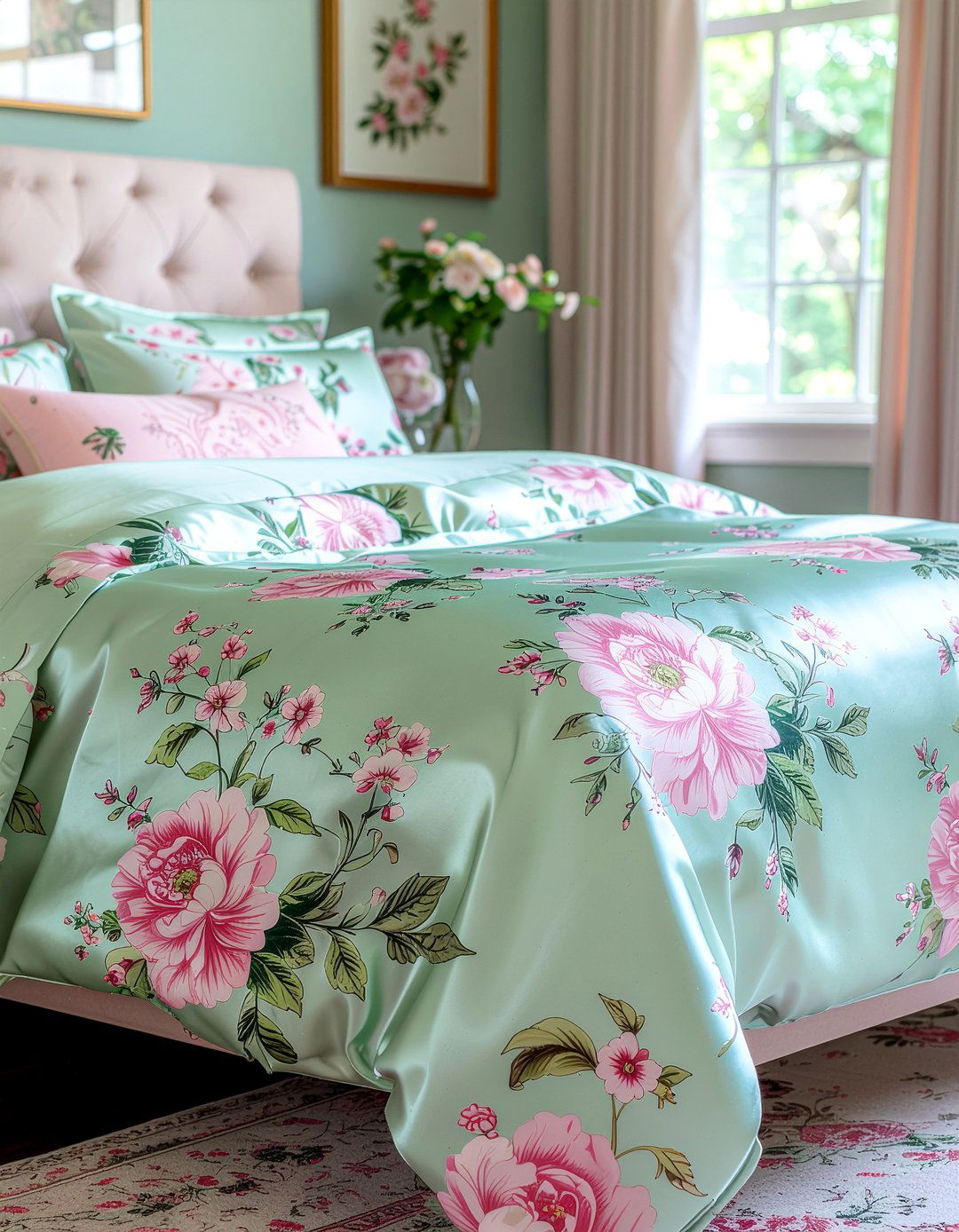 Floral satin bed sheets - 30 bedroom satin bedding ideas