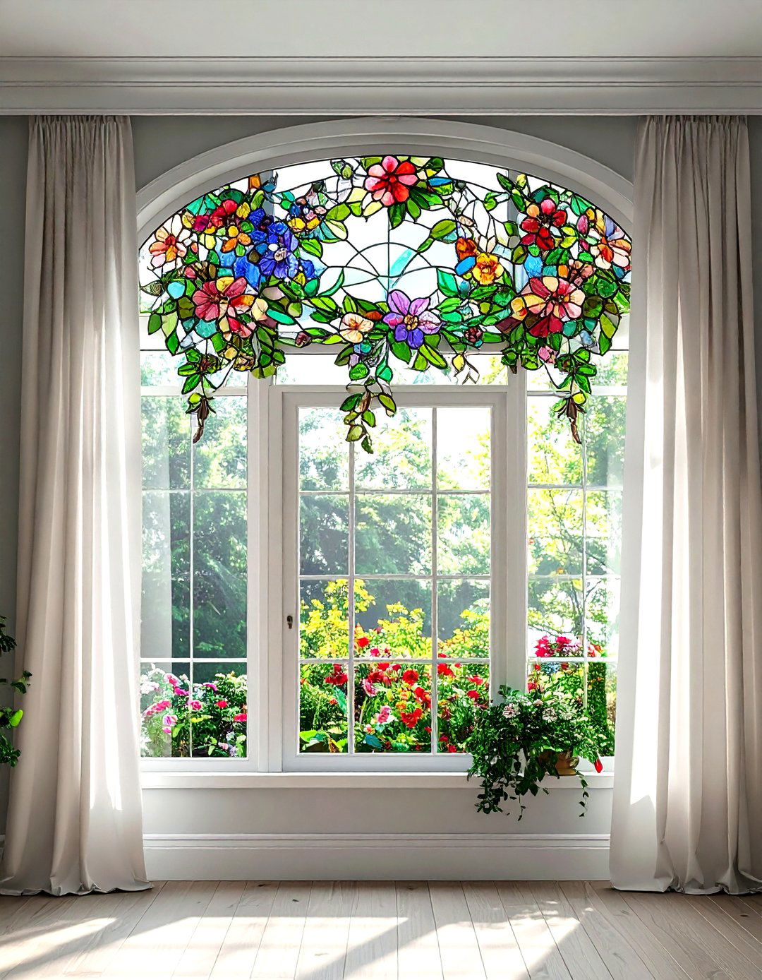 Floral stained glass transom - 30 living room stained glass ideas