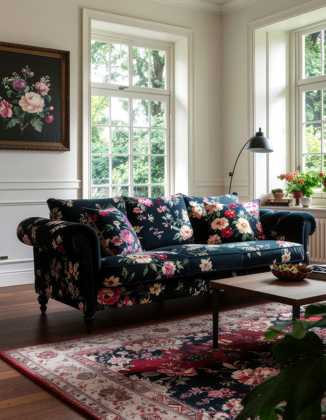 Floral upholstery fabric - 30 maximalist living room ideas