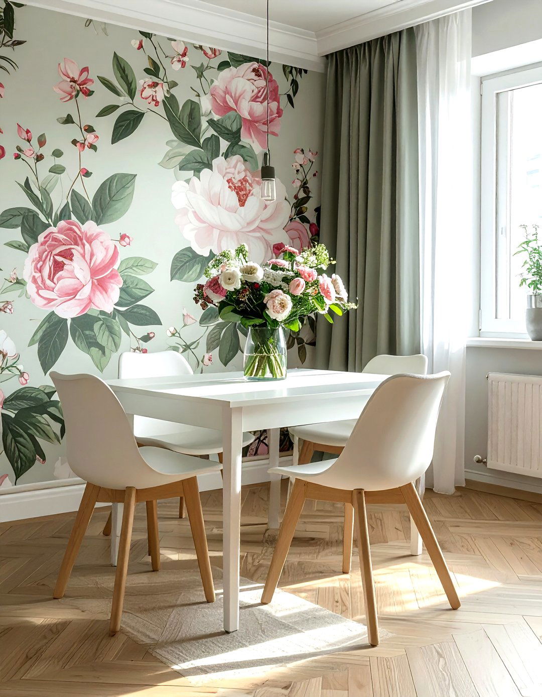 Floral wallpaper accent - 30 intimate dining room ideas