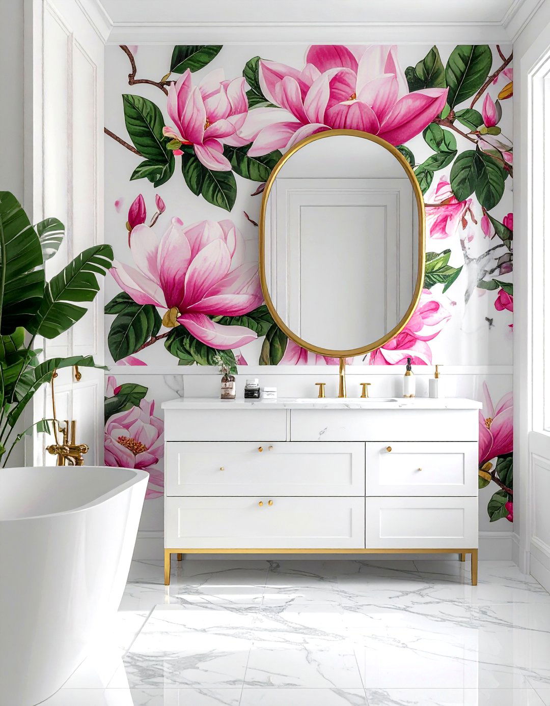 Floral wallpaper accents - 30 Southern bathroom ideas