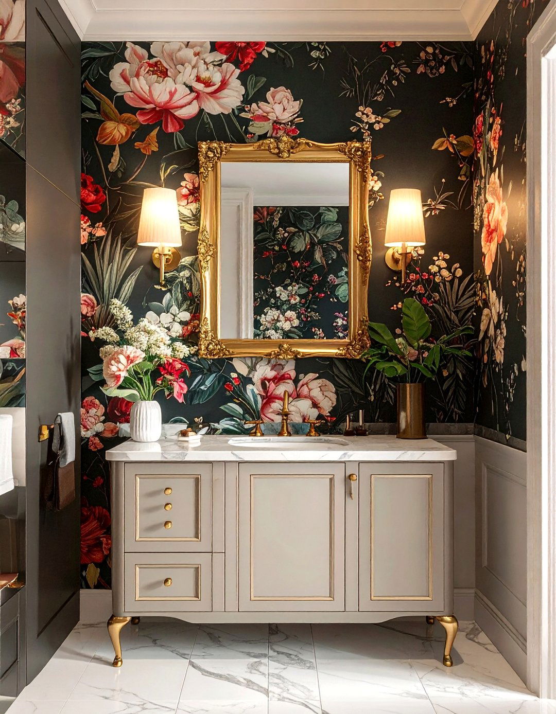 Floral wallpaper bathroom - 30 celebrity bathroom ideas