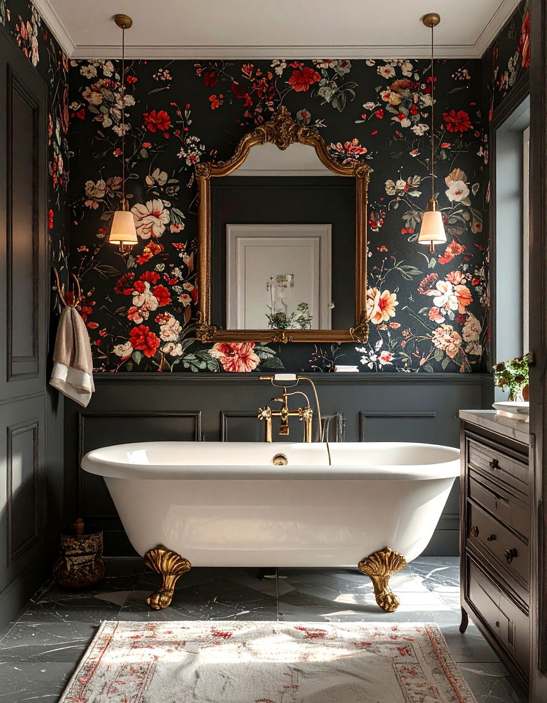 Floral wallpaper bathroom - 30 dramatic bathroom ideas