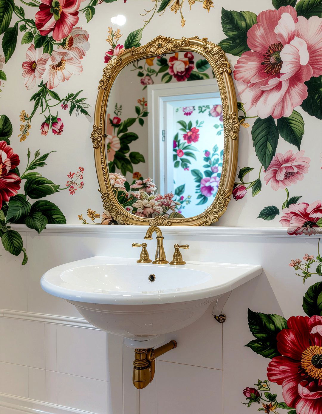 Floral wallpaper bathroom - 30 bathroom feature wall ideas