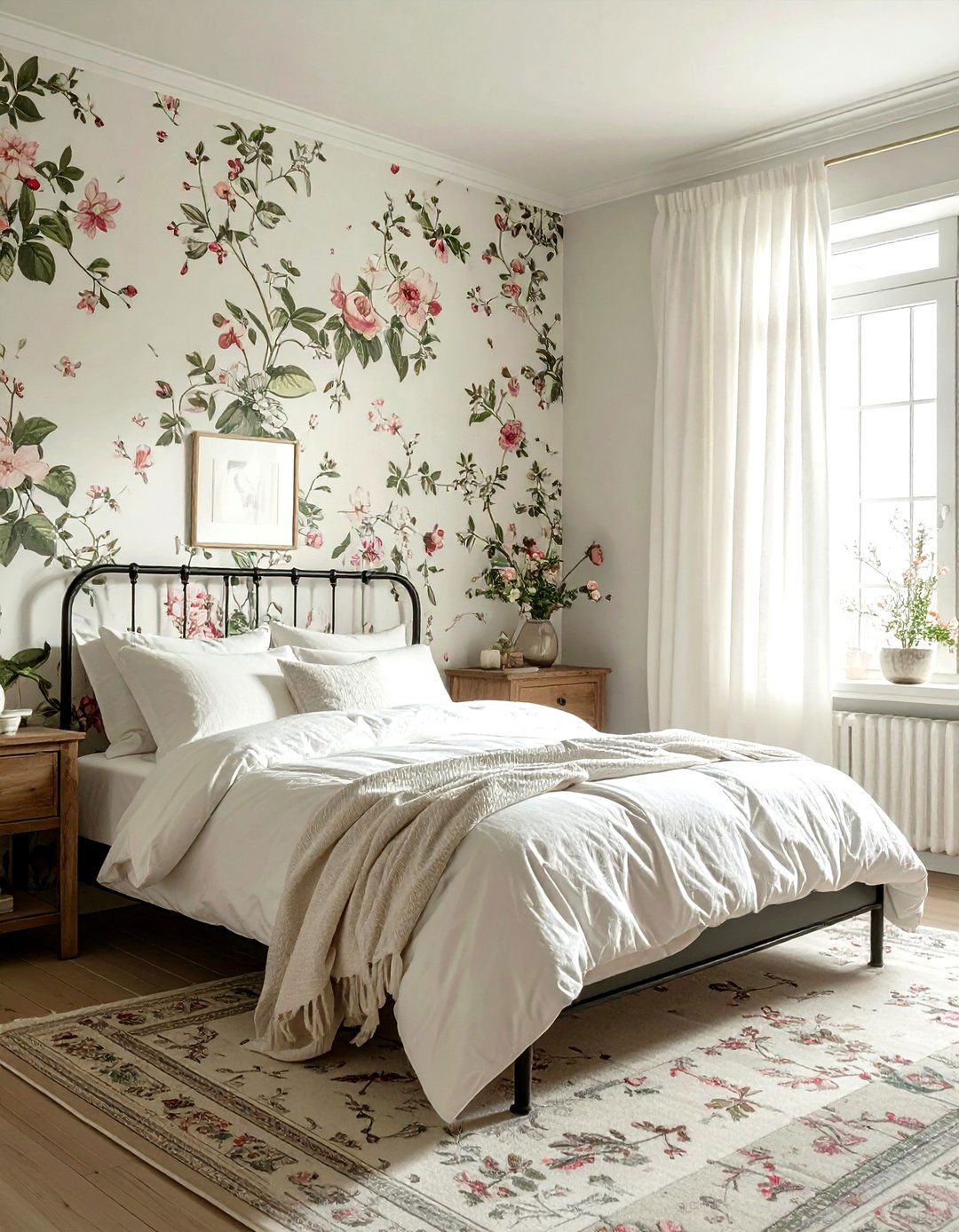 Floral wallpaper bedroom - 30 cottage home decor ideas