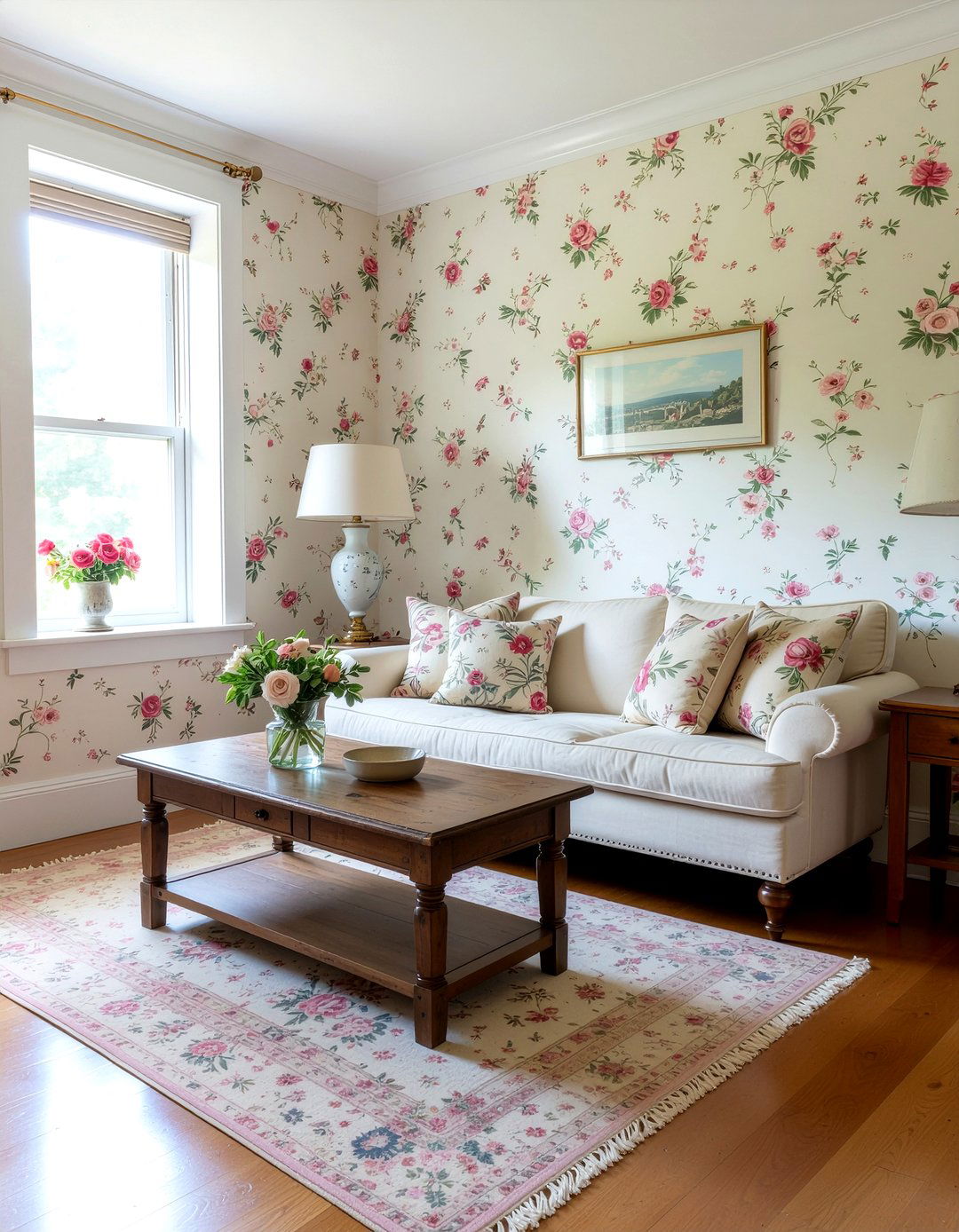 Floral wallpaper living room - 30 cottage core living room ideas