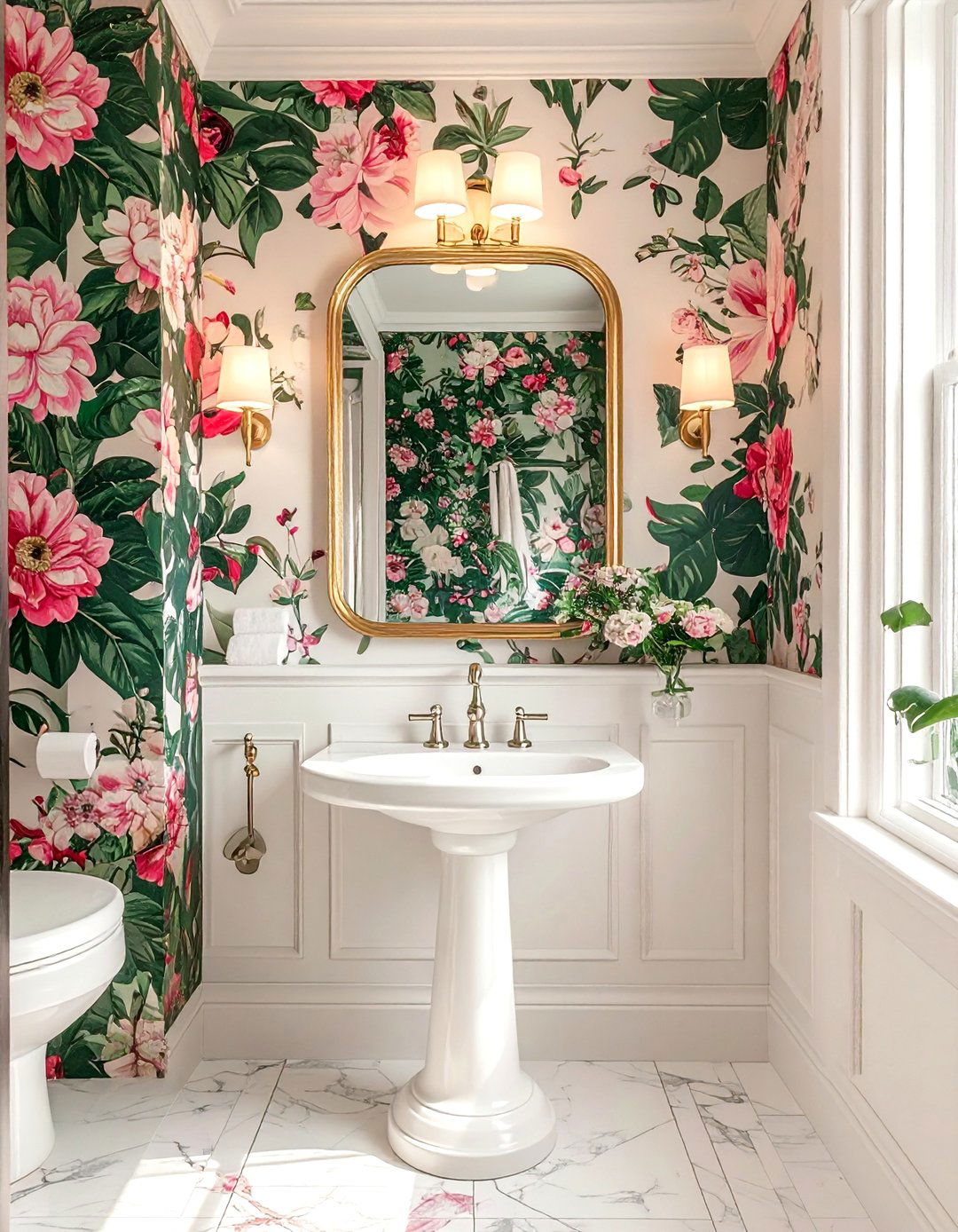 Floral wallpaper powder room - 30 new traditional decor ideas