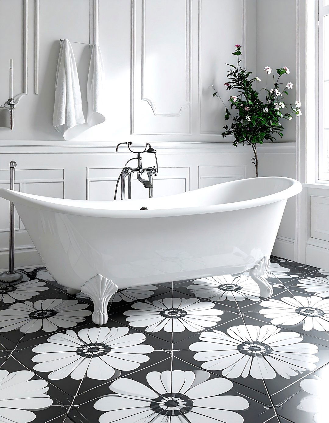 Flower pattern penny tile - 30 penny tile bathroom ideas