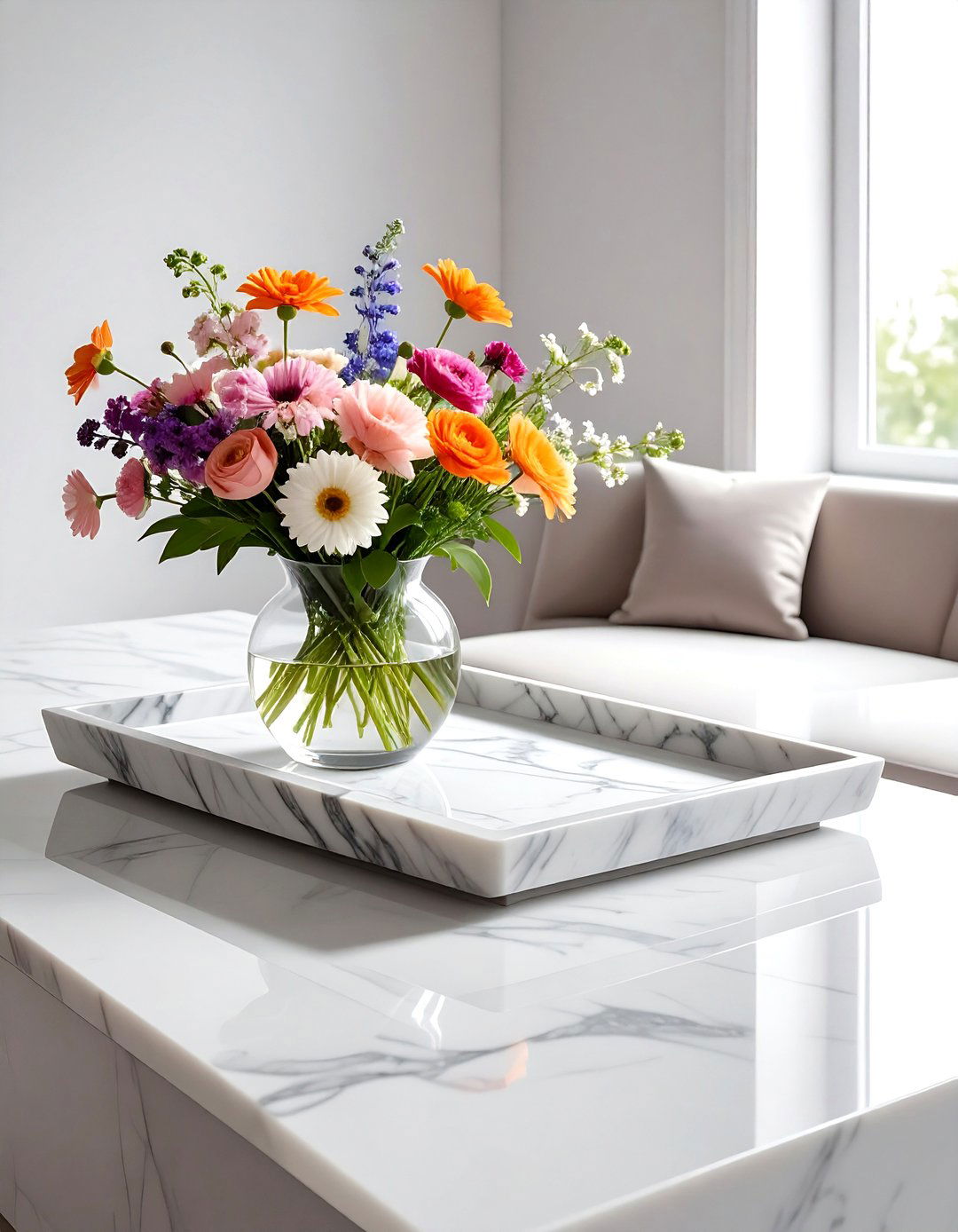 Flower vase marble tray - 30 marble tray ideas