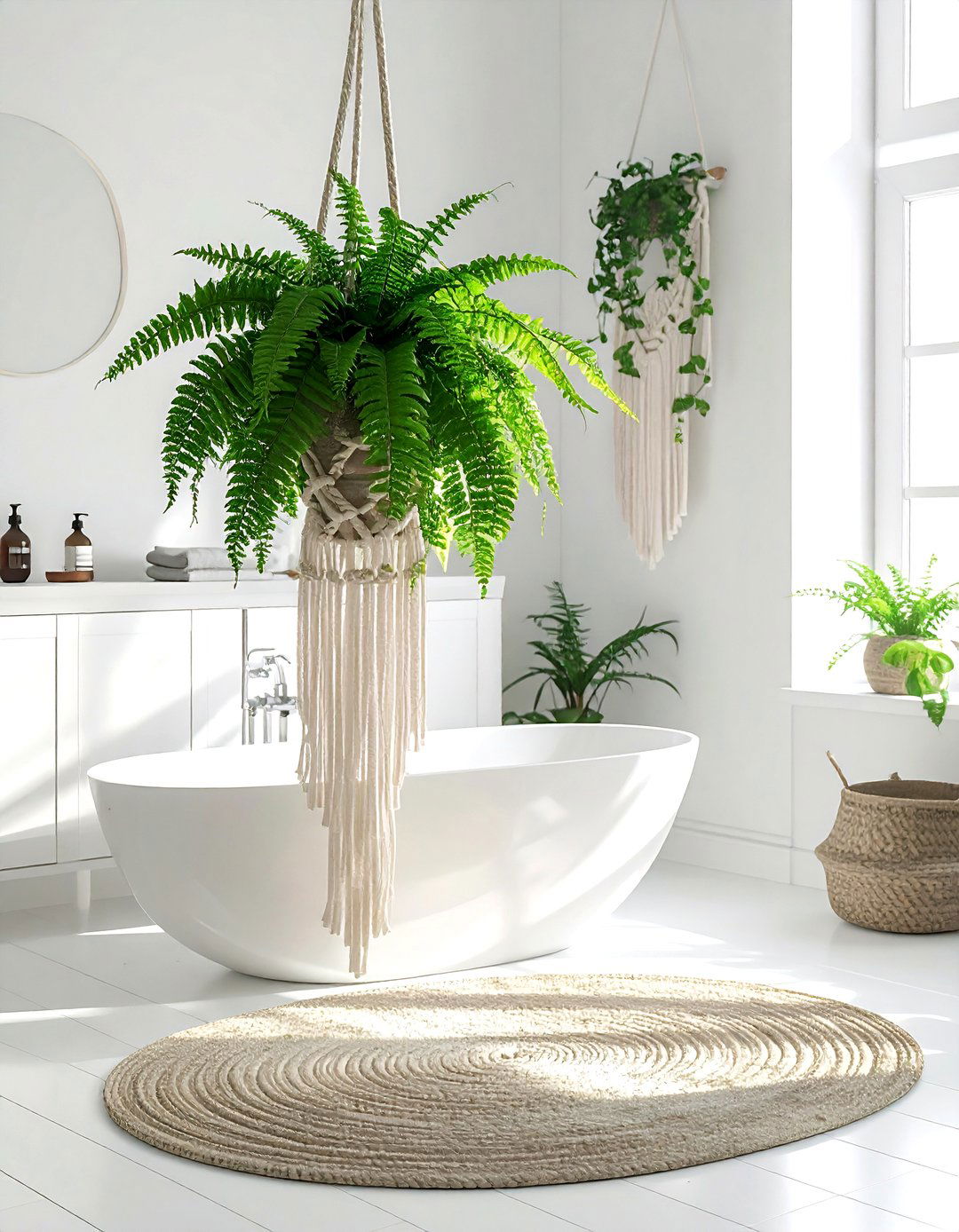 Fluffy Ruffle Fern Macrame - 30 bathroom fern ideas