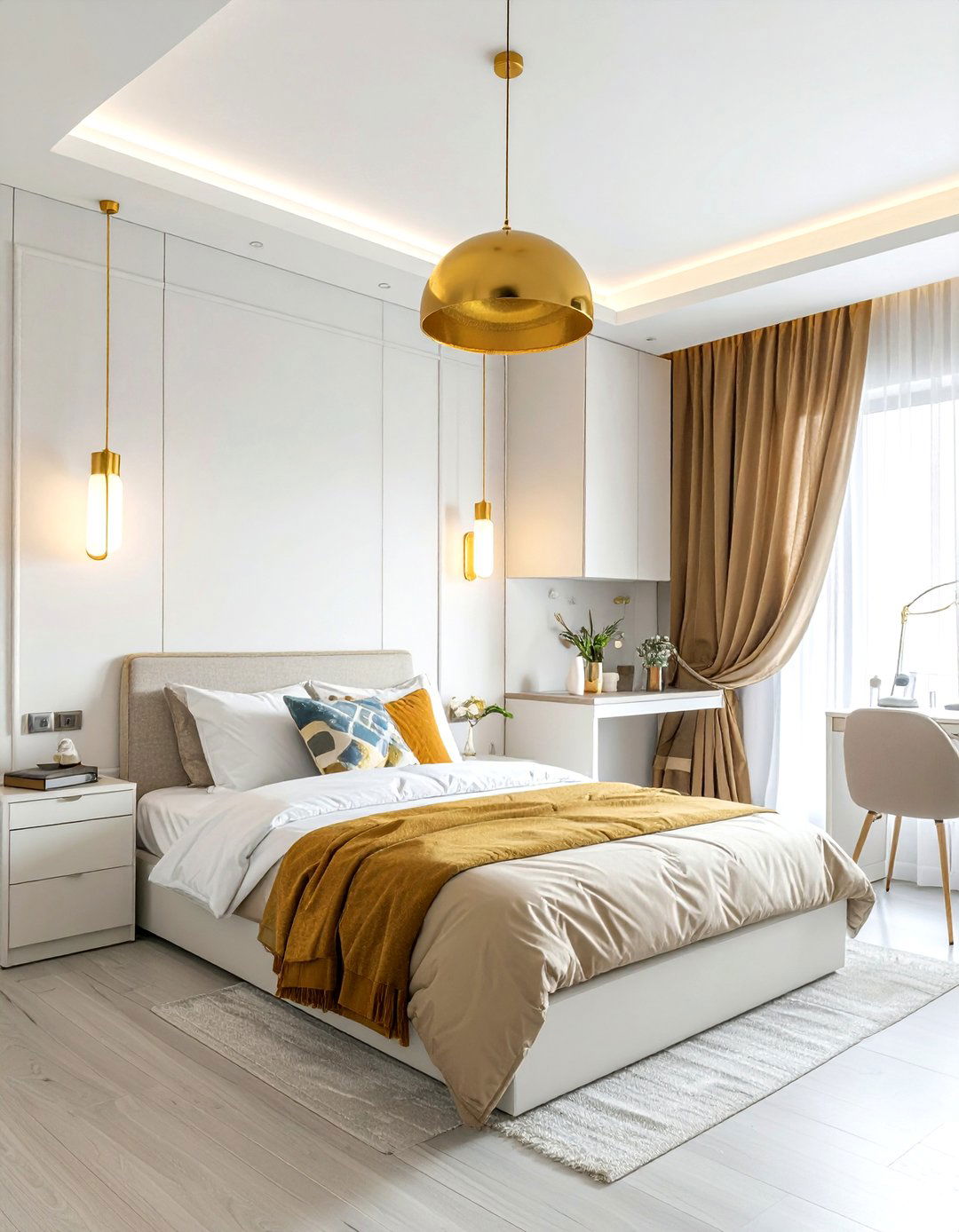 Flush mount ceiling fixture - 30 bedroom layered lighting ideas