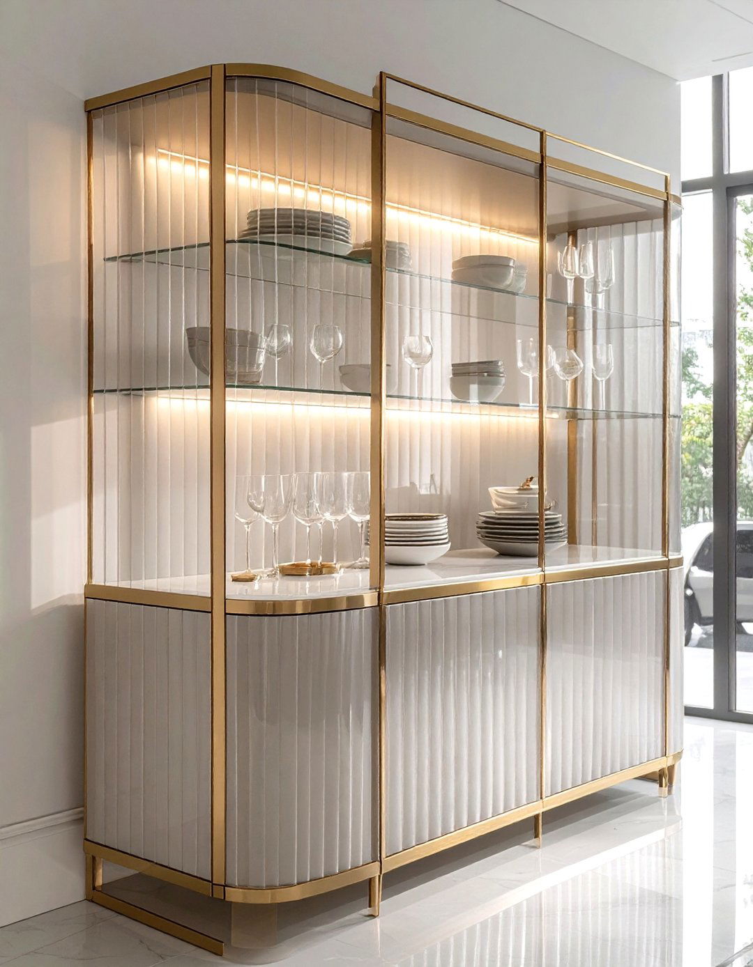 Fluted Glass Cabinet - 30 dining room display cabinet ideas