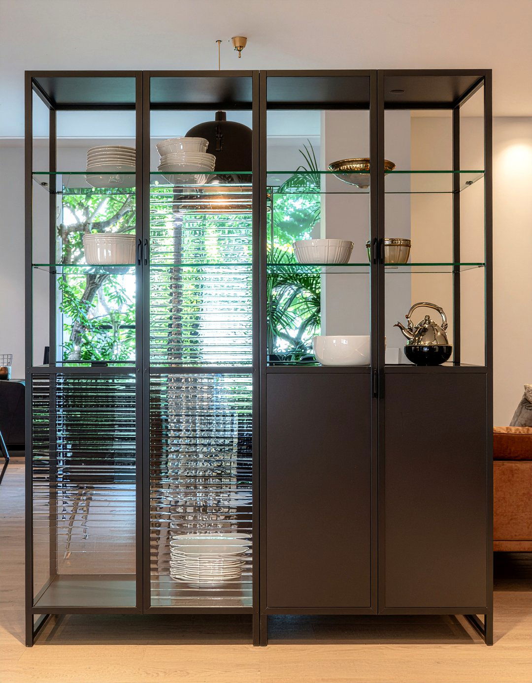 Fluted Glass Display Cabinets - 30 layered texture living room ideas