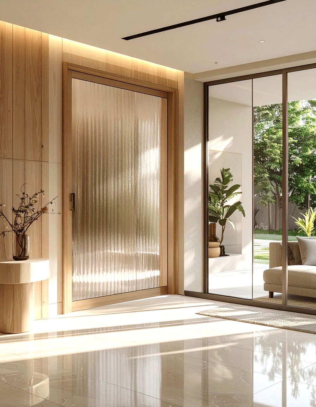 Fluted Glass Door - 30 living room door ideas