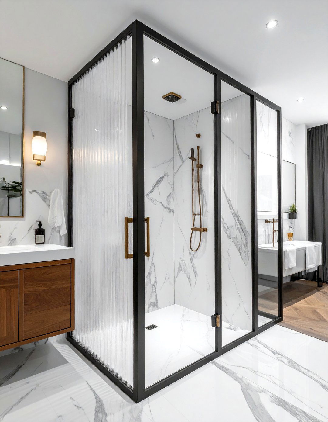 Fluted Glass Enclosure - 30 bespoke bathroom ideas