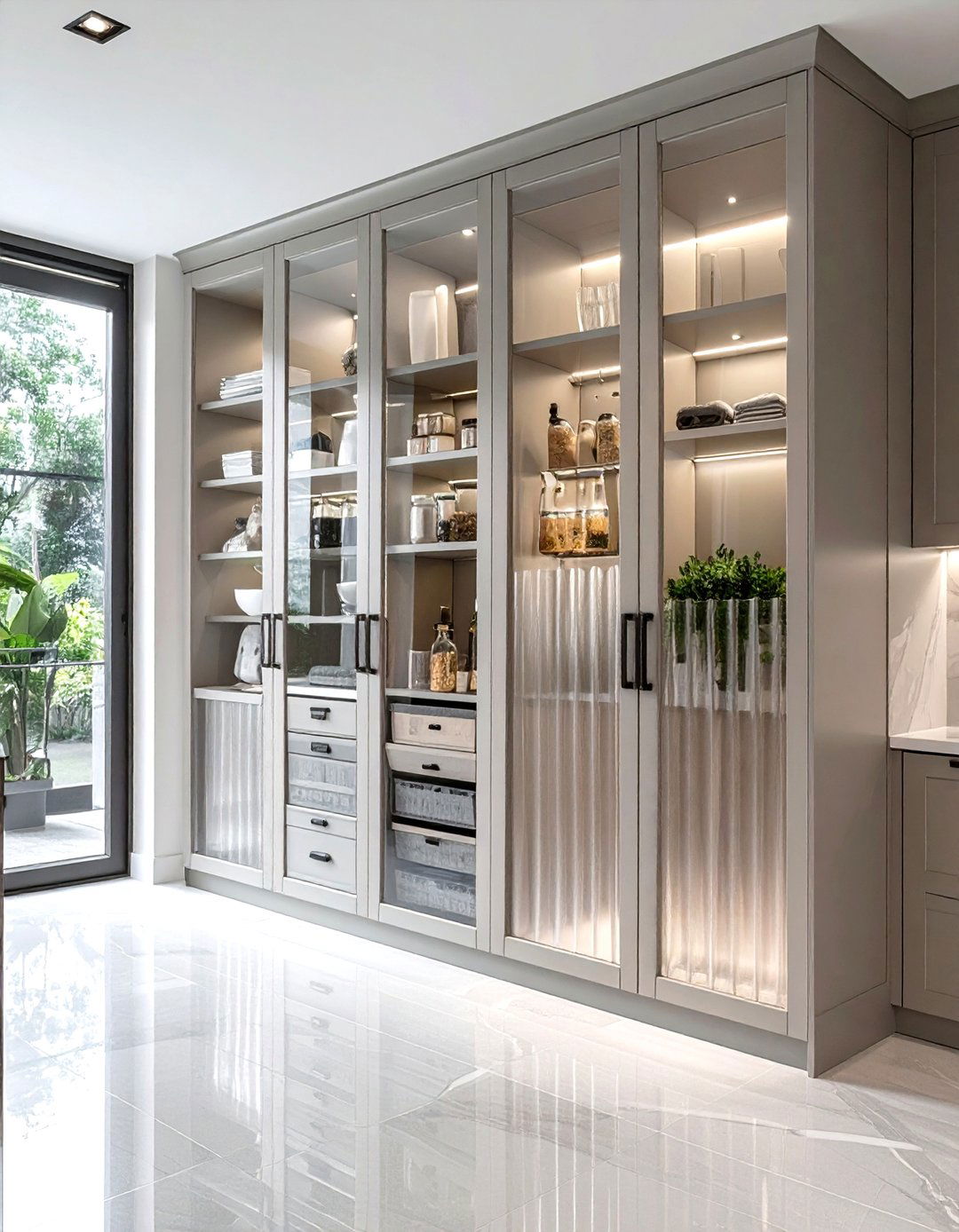 Fluted Glass Pantry Doors - 30 kitchen glass door ideas