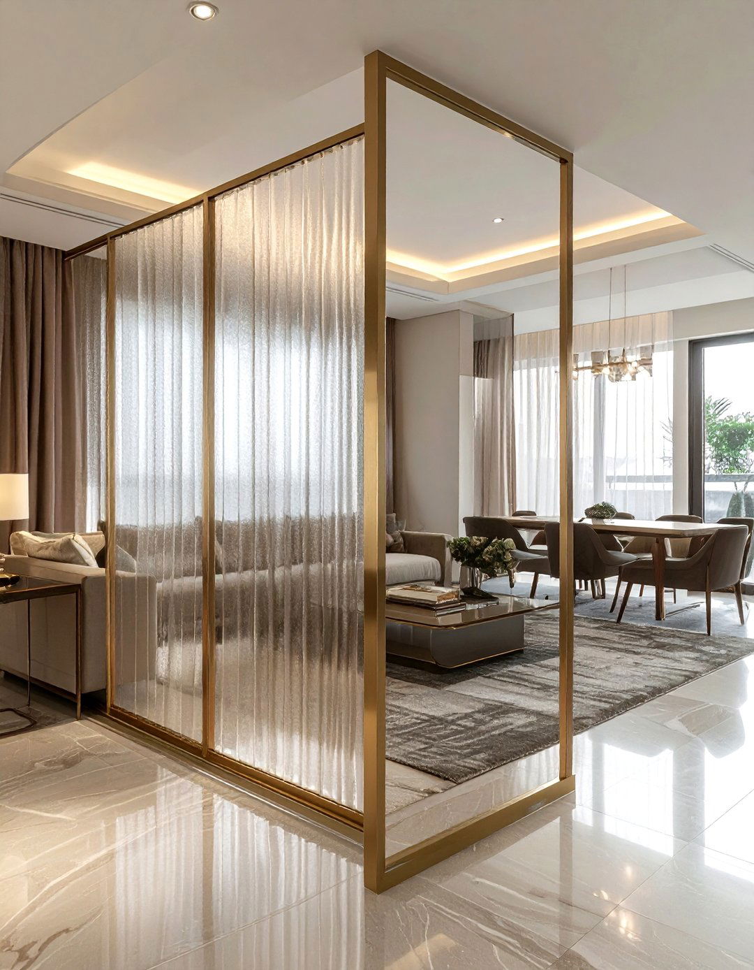 Fluted Glass With Brass Frame - 30 mixed texture decor ideas