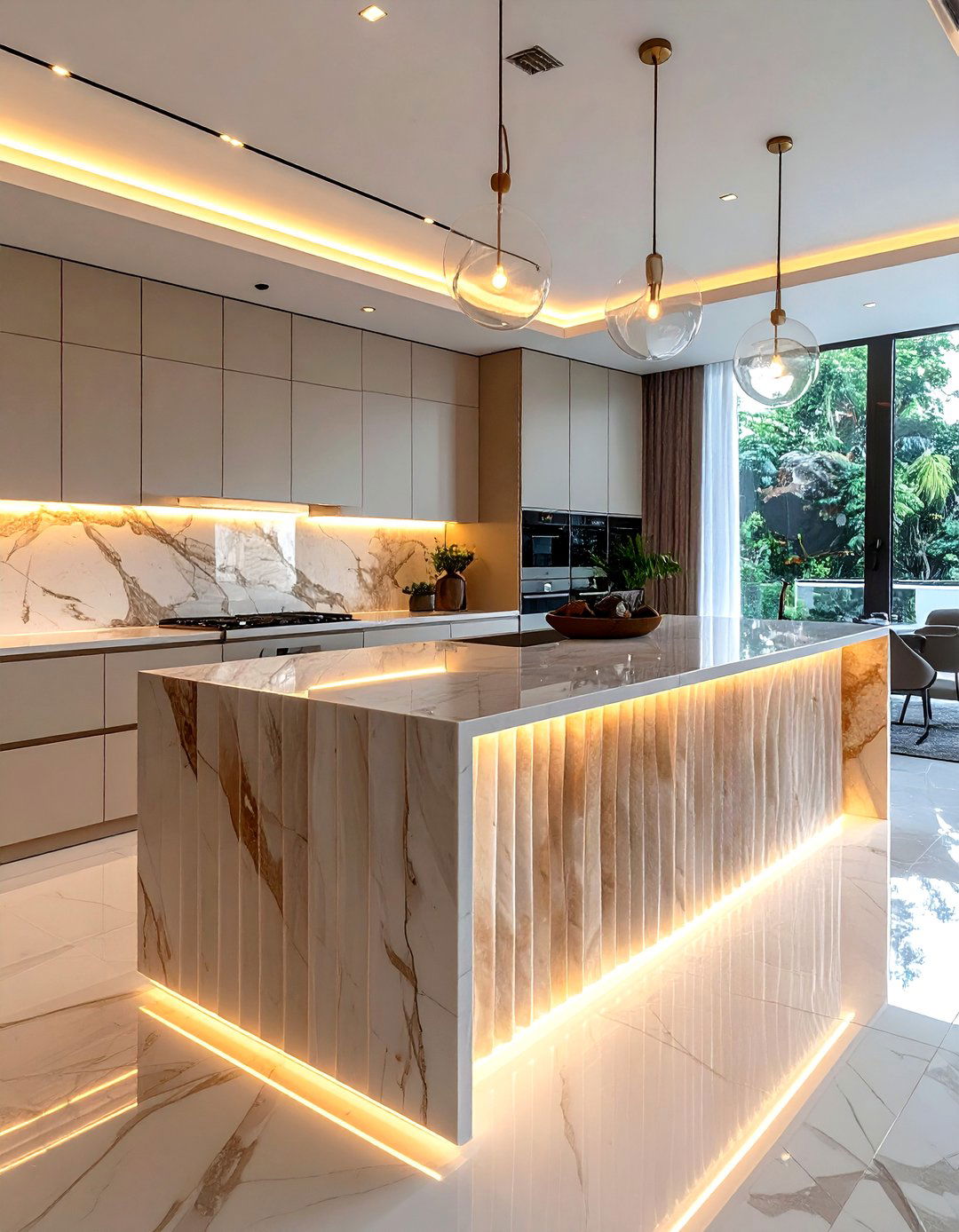 Fluted Marble Kitchen Island - 30 marble kitchen island ideas