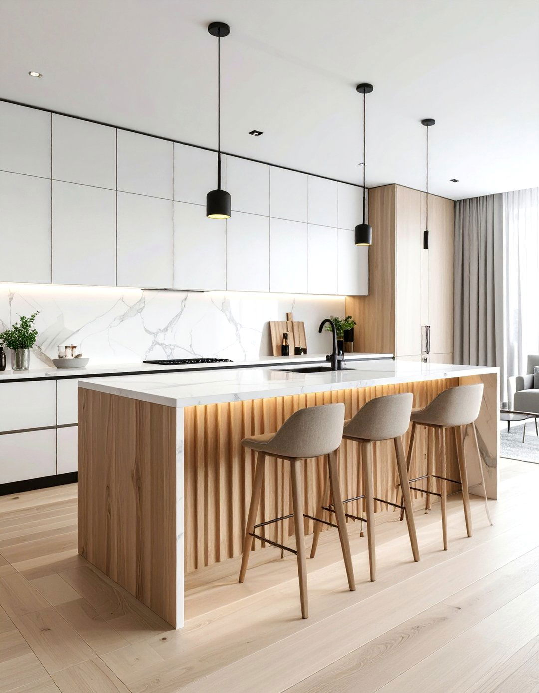 Fluted Wood Bar Paneling - 30 dining room built-in bar ideas