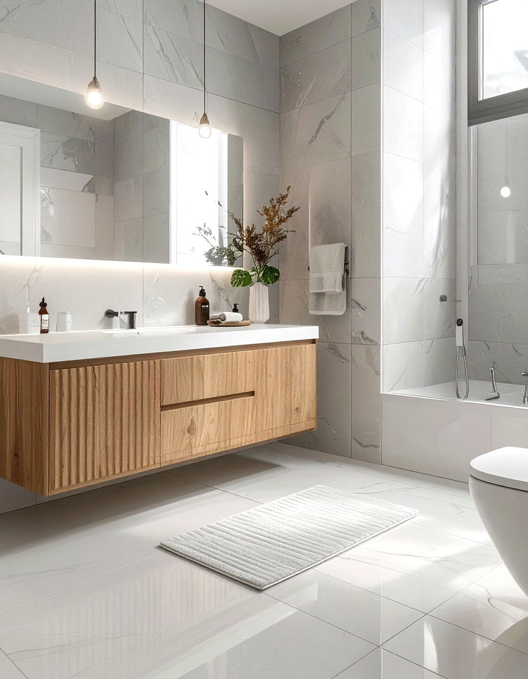 Fluted Wood Bathroom - 30 neutral bathroom ideas