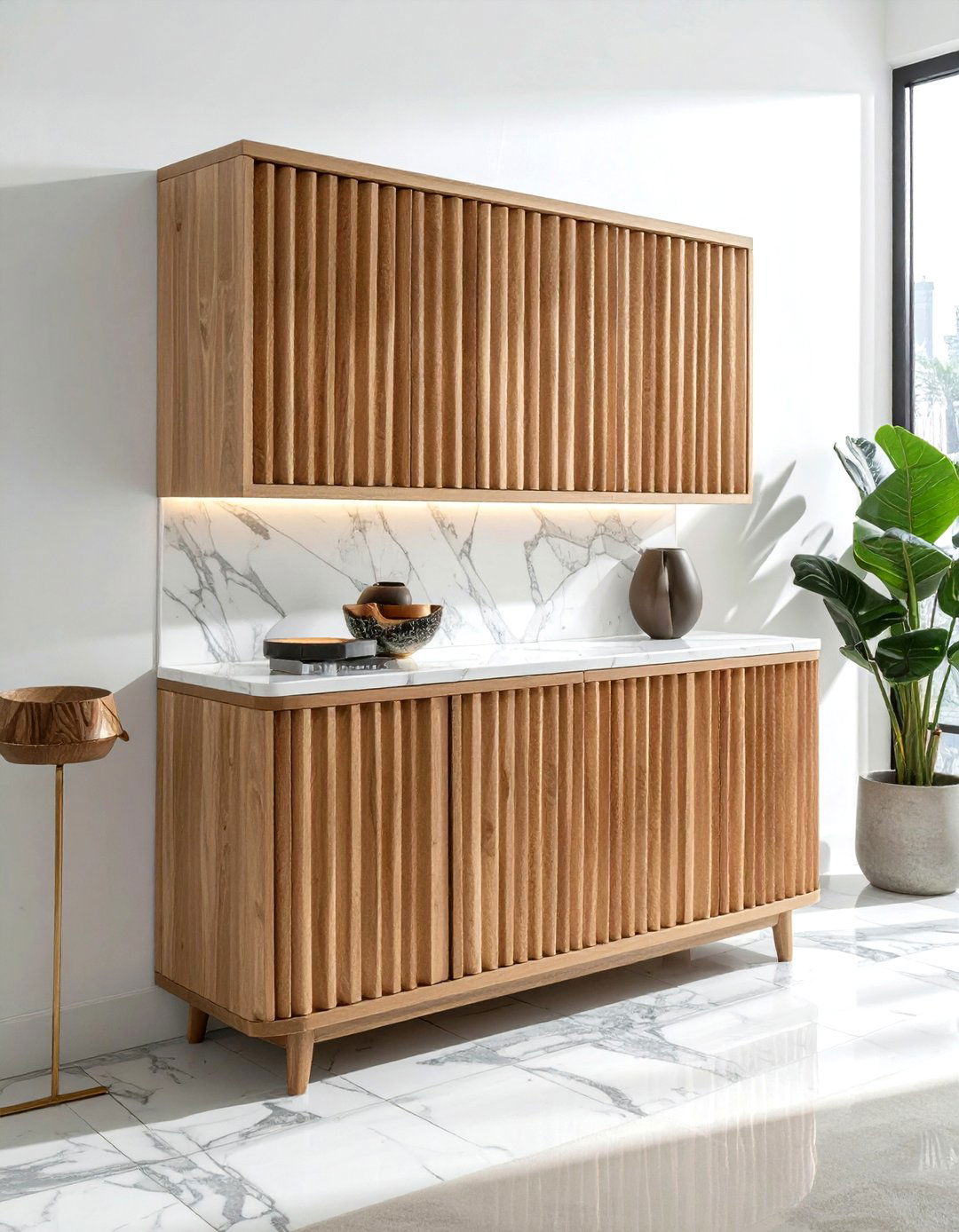 Fluted Wood Cabinet - 30 dining room cabinet ideas