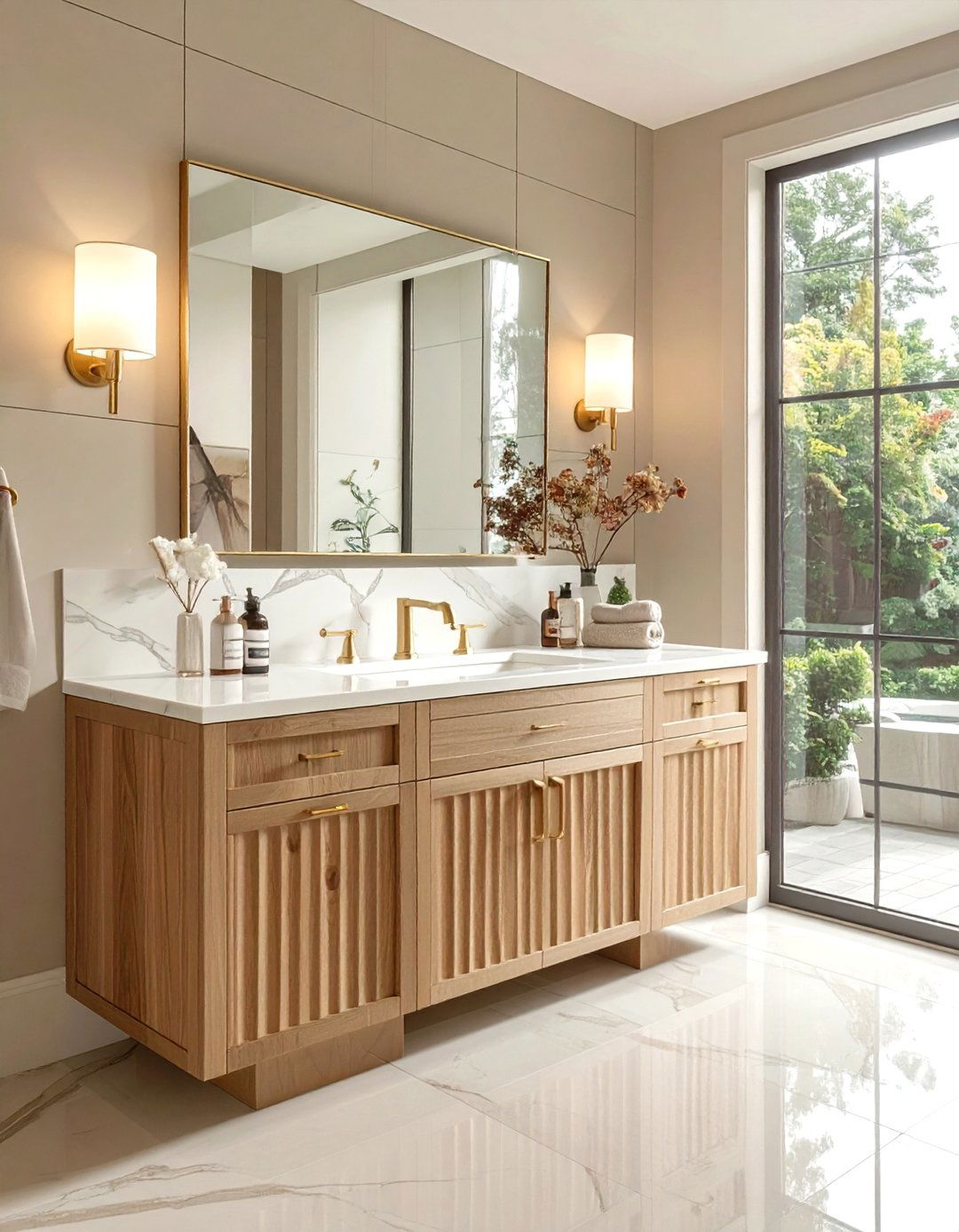 Fluted Wood Cabinet Vanity - 30 one-of-a-kind bathroom ideas
