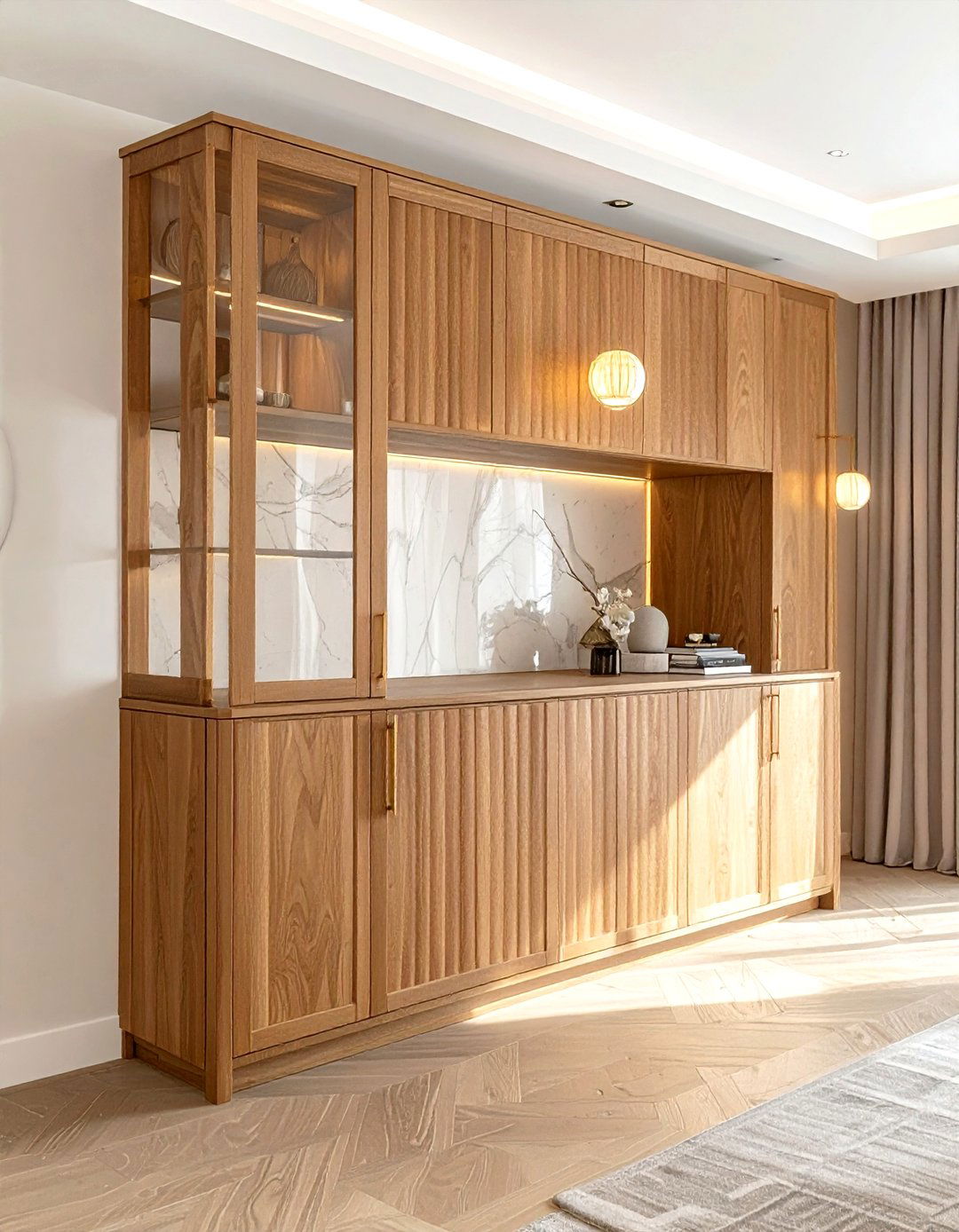 Fluted Wood Cabinet - 30 dining room cabinet storage ideas