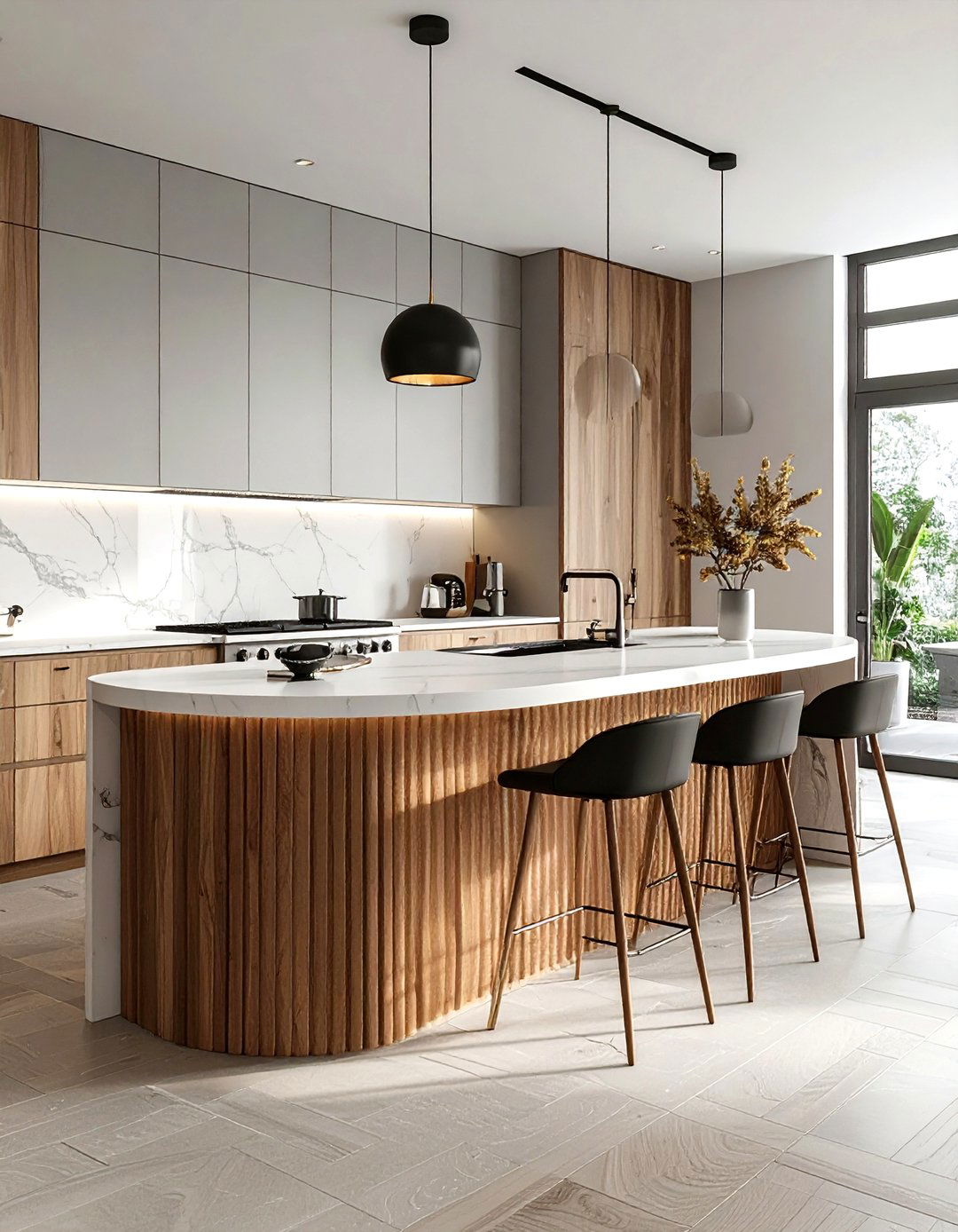 Fluted Wood Kitchen - 30 contemporary kitchen ideas