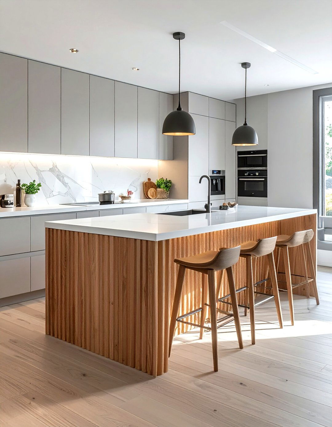 Fluted Wood Kitchen Island - 30 one-of-a-kind kitchen ideas