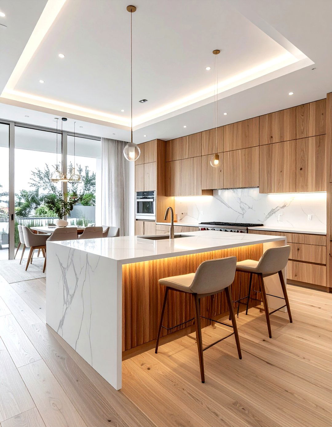 Fluted Wood Kitchen Island - 30 wood kitchen ideas