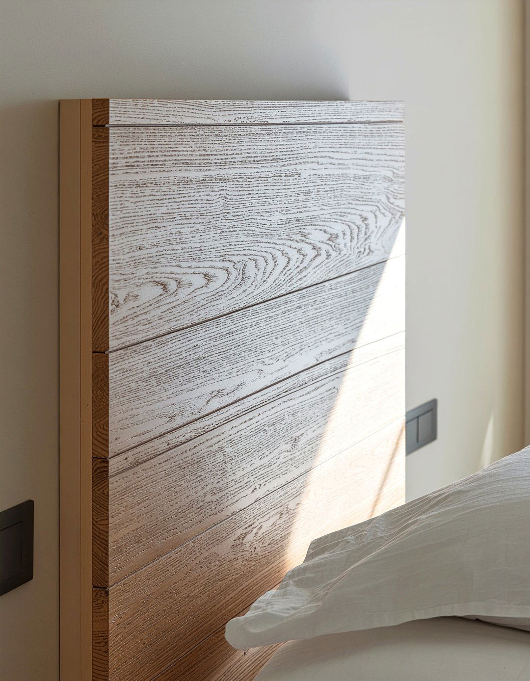 Fluted Wood Panel - 30 bedroom floating headboard ideas