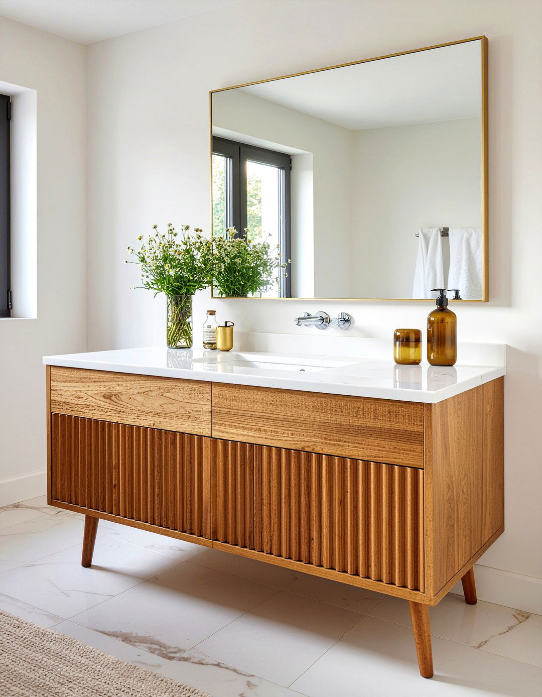 Fluted Wood Vanity - 30 luxury bathroom ideas