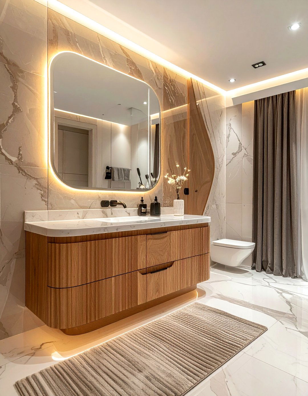 Fluted Wood Vanity - 30 wood vanity bathroom ideas