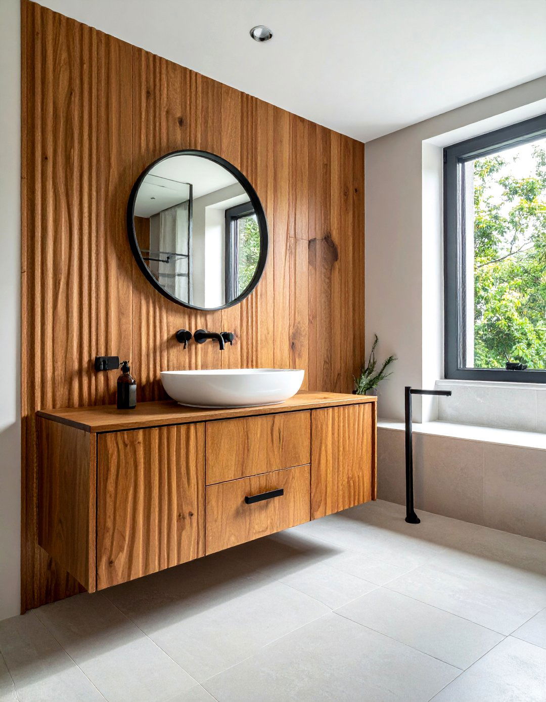 Fluted Wood Vanity - 30 bathroom vanity accent ideas