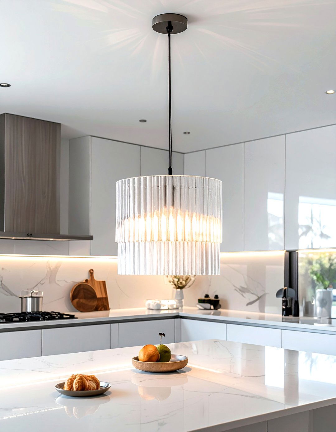 Fluted glass pendant - 30 kitchen island pendant ideas