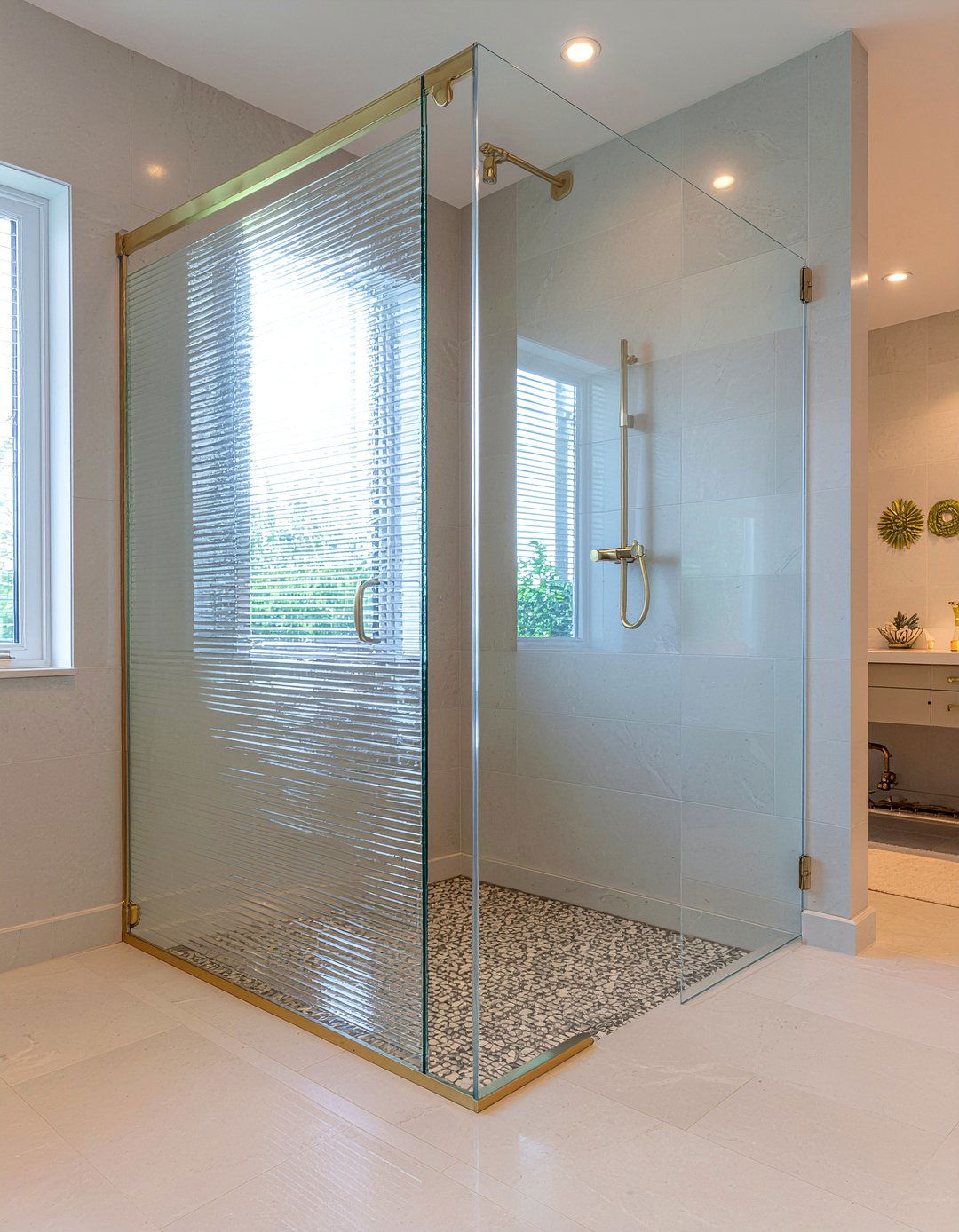 Fluted glass shower screen - 30 frosted glass bathroom ideas