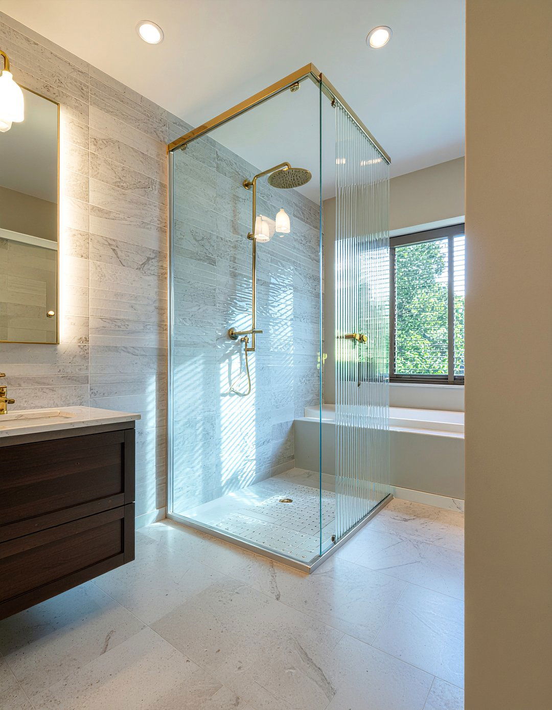 Fluted glass shower screen - 30 glass bathroom ideas